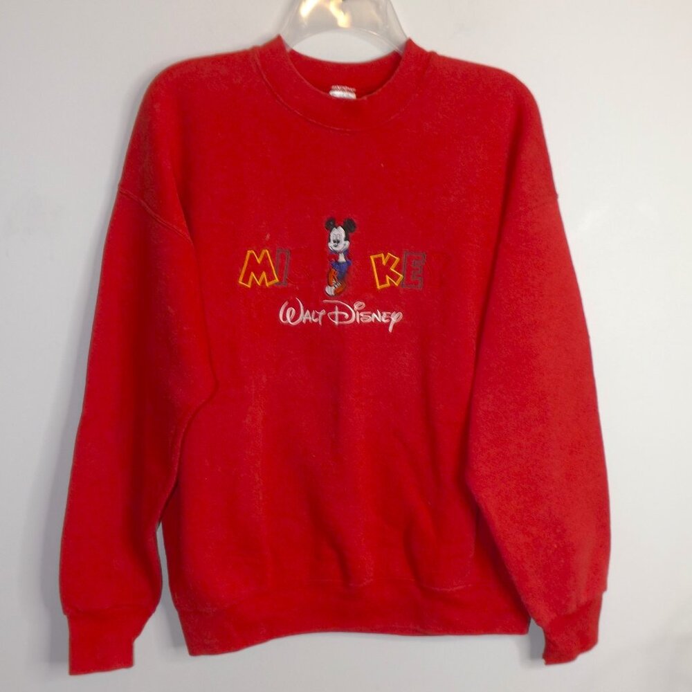 Vintage Mickey Mouse Walt Disney Sweatshirt Fruit of The Loom Red L Embroidered